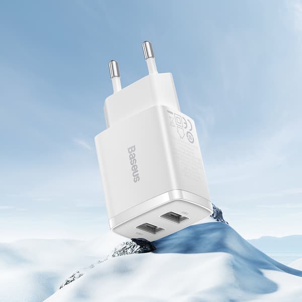 Baseus Kompakt USB-Väggladdare 2x USB 10.5W Vit (CCXJ010202)