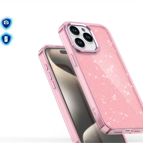 Glittrigt Fodral för iPhone 16 Pro Max - Rosa med Glitter Effekt