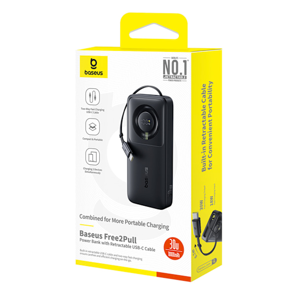 Powerbank Baseus Free2Pull 10000mAh 30W med USB-C-port och utdra