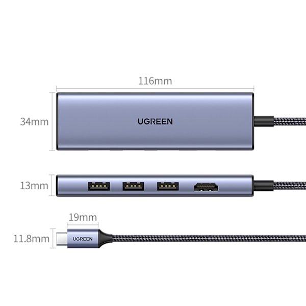 Ugreen CM511 6-i-1 USB-C Hub: HDMI / 3x USB-A 3.0 / SD/TF-kortlä
