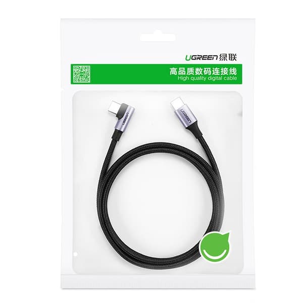 Ugreen USB-C till USB-C Kabel 60W 3A 1m Grå - Rätvinklig för PD