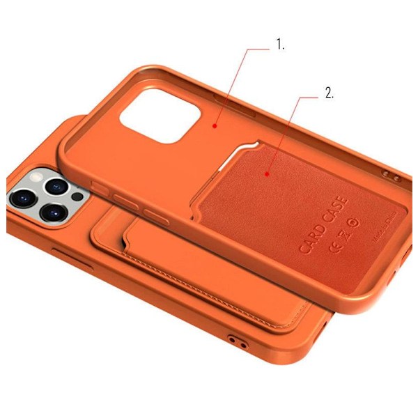 Koralröd Silikonskal Card Case med Kortficka för iPhone 11 Pro
