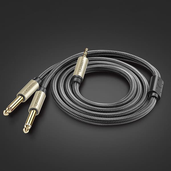 Ugreen ljudkabel mini-jack 3/5 mm till 2 x 6/35 mm jack 1m grå (
