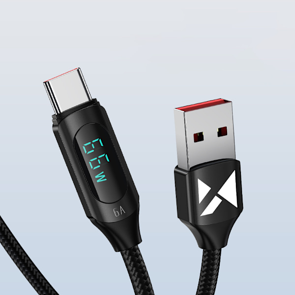 USB A-USB C Kabel Wozinsky WUACC2 med Display/ 66W/ 6A/ 2m/ Svar