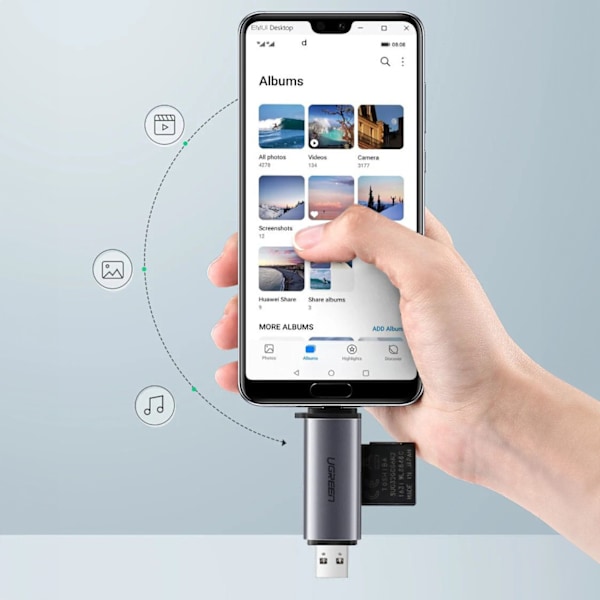 Ugreen CM185 50706 Minneskortläsare för SD/microSD till USB-A 3.