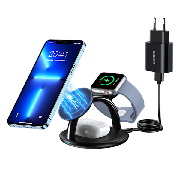 Choetech 3-i-1 Trådlös Laddstation för iPhone 12/13/14/ AirPods