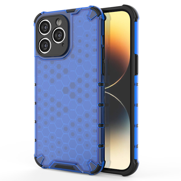 iPhone 14 Pro Stöttåligt Hybridfodral Blå Honungskaka Mönster