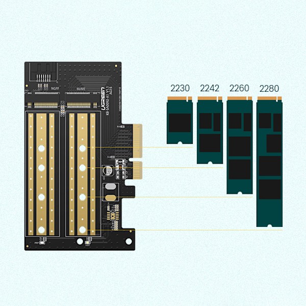 Ugreen PCIe 3.0 x4 M.2 SSD Adapter för M-Key/B-Key Svart (CM302)