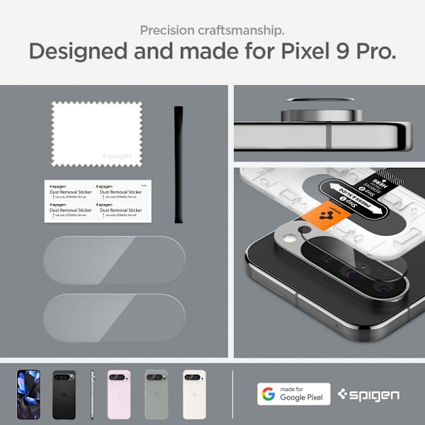 Spigen Optik.tR Ez Fit 2-pak Hærdet Glas Beskyttelse til Google Pixel 9 Pro Kamera