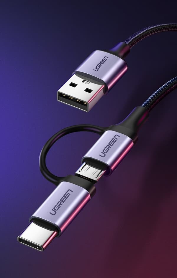 Ugreen 2-i-1 Kabel USB till Micro USB/Typ C 1m/ 2/4A Svart (3087
