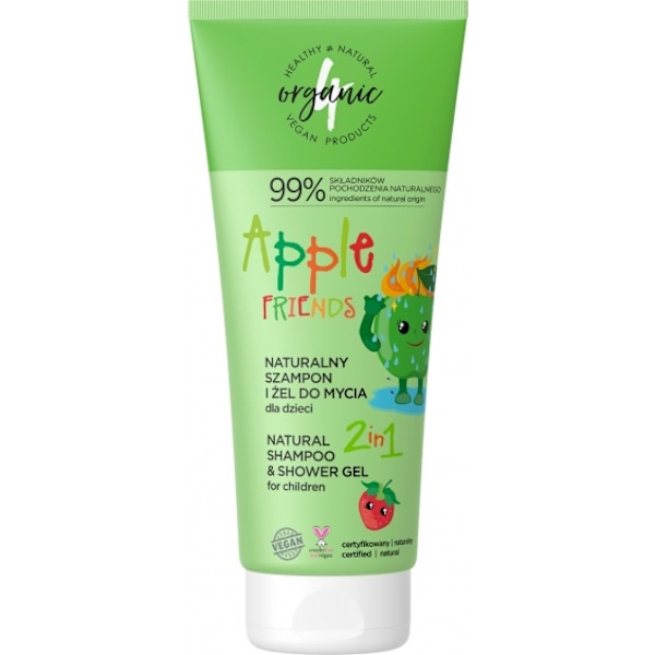 4organiska Naturlig Barnschampo och Duschgel 2i1 Apple Friends/