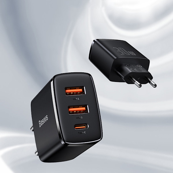 Baseus Kompakt Snabbladdare 2x USB / USB Typ C 30W 3A Power Deli