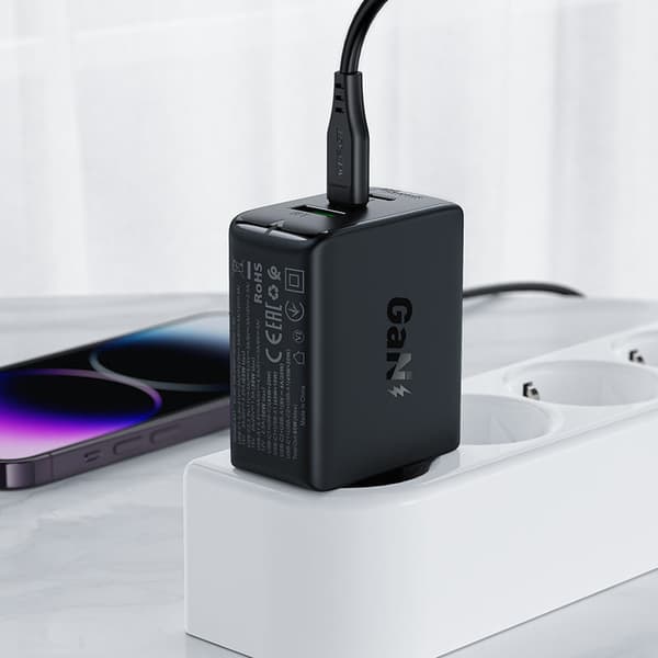 Acefast snabb GaN-väggladdare (2x USB-C / USB-A) PPS / PD / QC4+