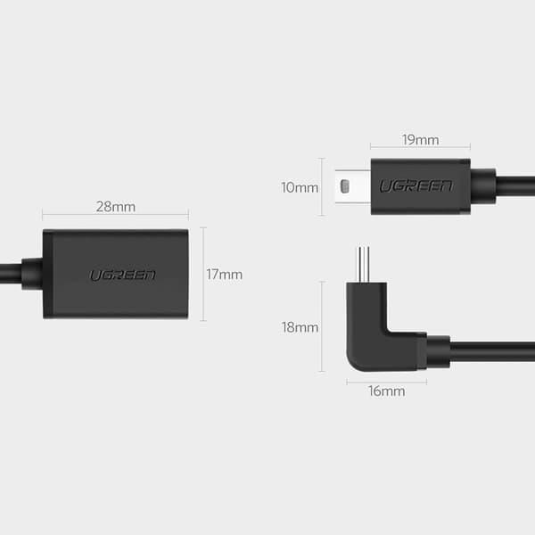 Ugreen US249 Adapter Mini USB-B till USB-A OTG 10 cm - Grå