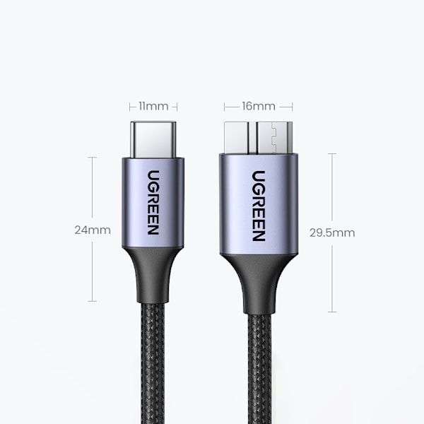 Ugreen US565 USB-C/micro USB-B 3.0-kabel/ 5Gb/s/ 3A/ 1m - Grå