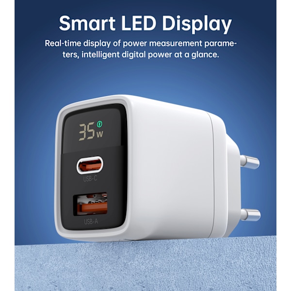Choetech PD6052 USB-C och USB-A PD 35W GaN Laddare med Display -