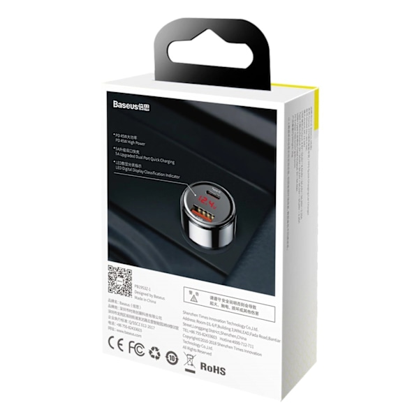 Baseus Magic Series Biladapter 45W USB-C PD / USB-A QC - Svart