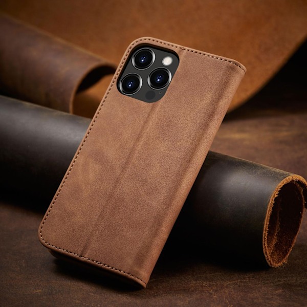 Magnetiskt Plånboksfodral i Brunt Läder för iPhone 13 Pro Max me