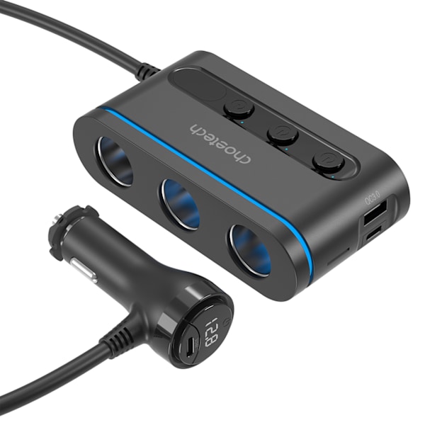 Choetech TC0021 Billaddare med 2x USB-C PD & 1x USB-A QC och 3 c
