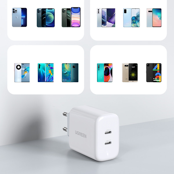 Ugreen USB-C Väggladdare 40W/ Dual Port/ Power Delivery/ Vit (10