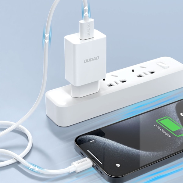 Dudao A4EU USB-A Nätladdare 2.1A - Vit + USB-A till Micro USB-Ka