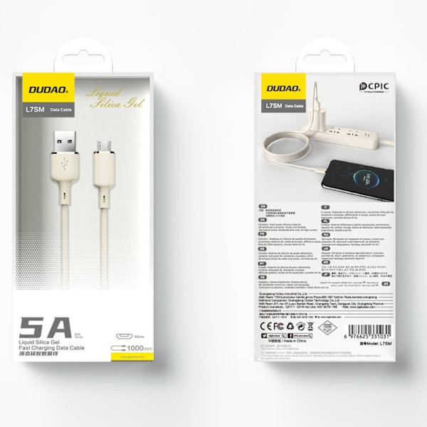 Dudao L7SM Snabbladdningskabel USB-A till mikro-USB 5A/ 1m Beige