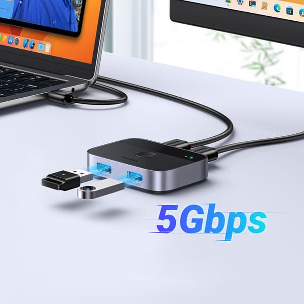 Ugreen 2-i-1 Adapter CM757 med 2x USB-A 3.0 In/2x USB-A Ut - Grå
