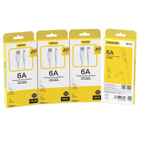 USB-Kabel Dudao USB Typ C 6A 1m Vit (TGL3T)