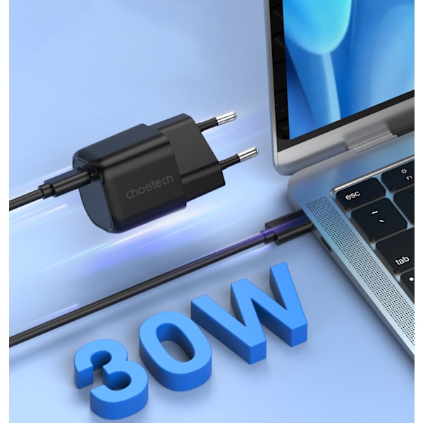 Choetech GaN USB-C Väggladdare/ 30W Snabbladdning/ Svart (PD5007