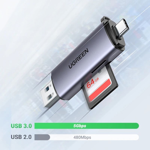 Ugreen CM185 50706 Minneskortläsare för SD/microSD till USB-A 3.