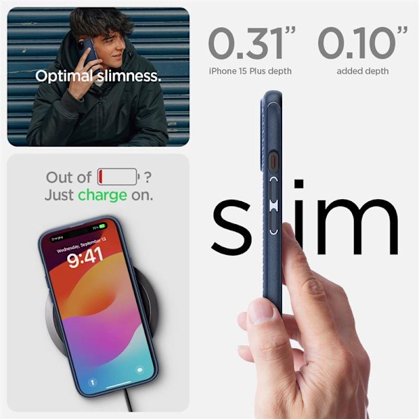 Spigen Mag Armor Skal med MagSafe för iPhone 15 Plus - Blå
