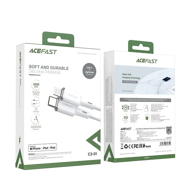 Acefast MFI USB-C till Lightning-kabel 1/2m/ 30W/ 3A svart (C2-0