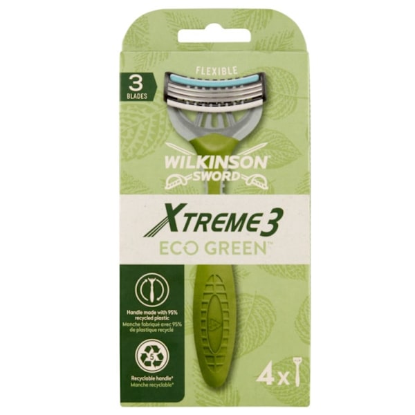 Wilkinson Xtreme3 Eco Green Rakblad - Hållbart 4-pack från Tyskl