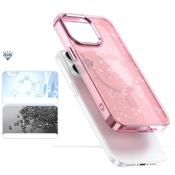 Glitter Skal med MagSafe för iPhone 16 Pro Max - Rosa med Glitte