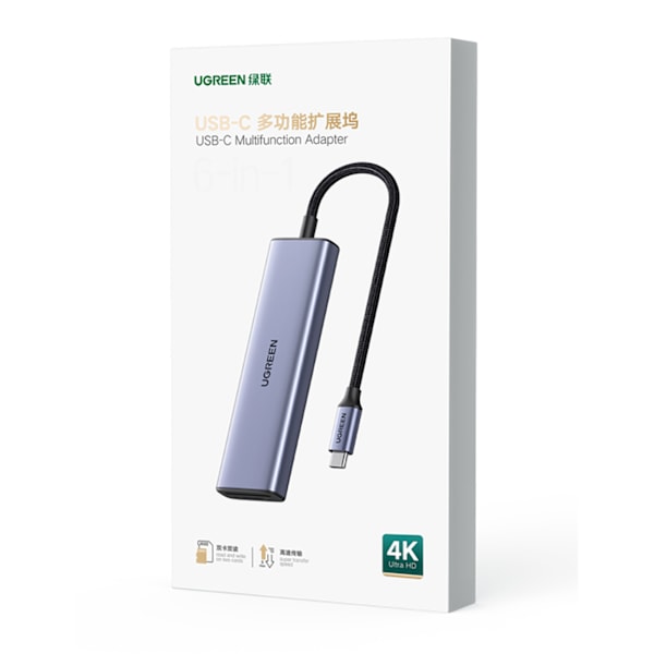 Ugreen CM511 6-i-1 USB-C Hub: HDMI / 3x USB-A 3.0 / SD/TF-kortlä