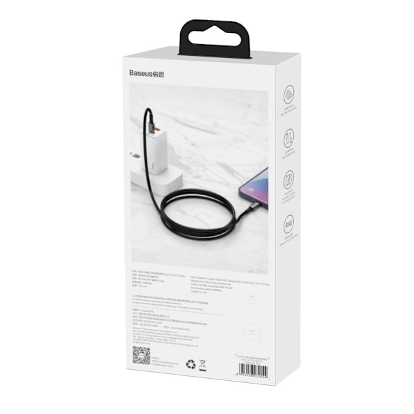 Baseus USB-C till USB-C Kabel 2m 100W 5A PD QC – Svart
