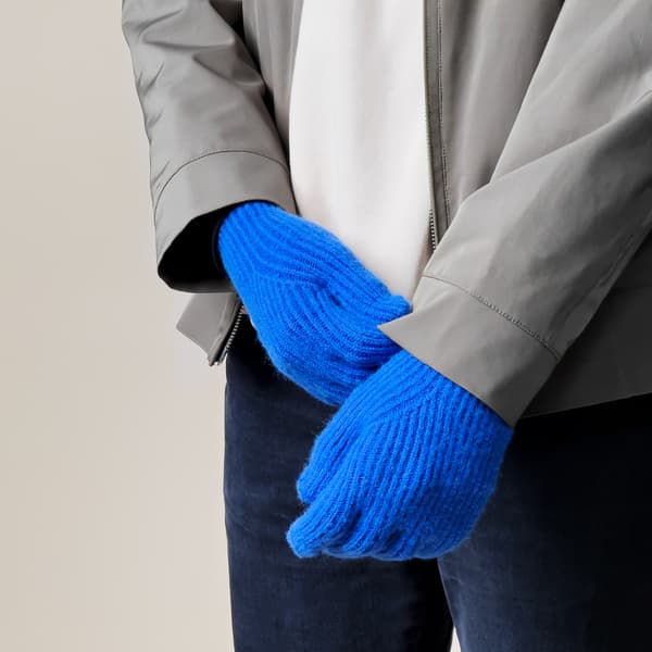 Stickade pekskärmhandskar med öppna fingertoppar - blå