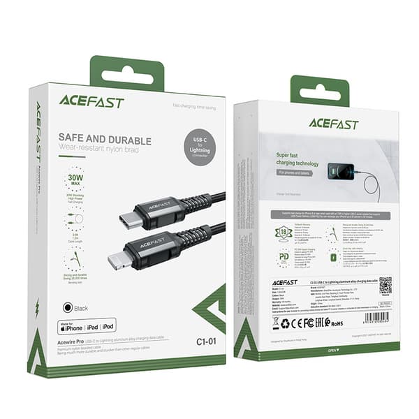 Acefast C1-01 Lightning till USB-C Kabel - MFi Certifierad/ Stöd