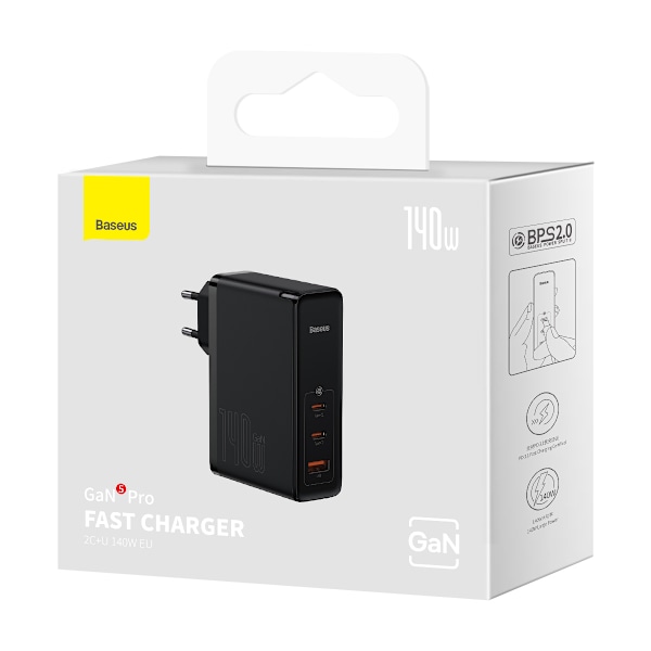 Baseus GaN5 Pro Snabbladdare 2xUSB-C+USB 140W EU Svart (CCGP1002