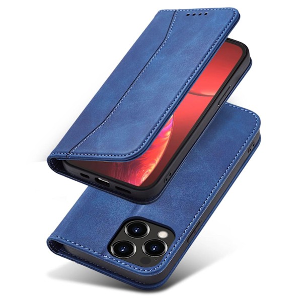 Magnetiskt Lyxfodral för iPhone 13 Pro: Blå Wallet Ställ Funktio