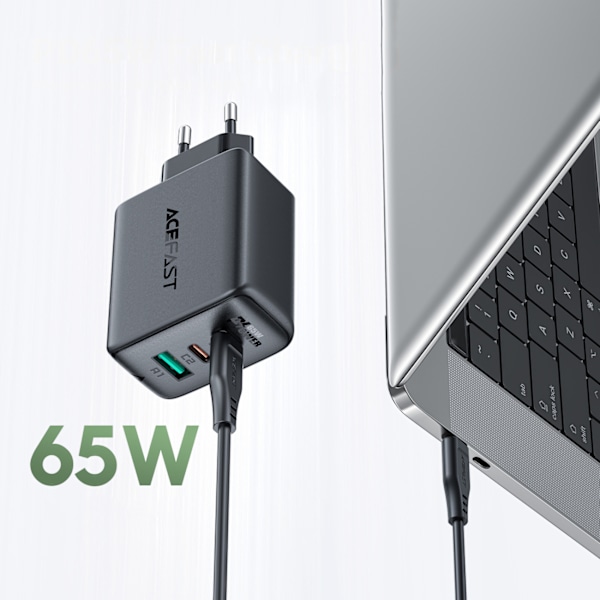 Acefast 2-i-1 nätladdare 2x USB-C/USB-A 65W/ PD/ QC 3.0/ AFC/ FC