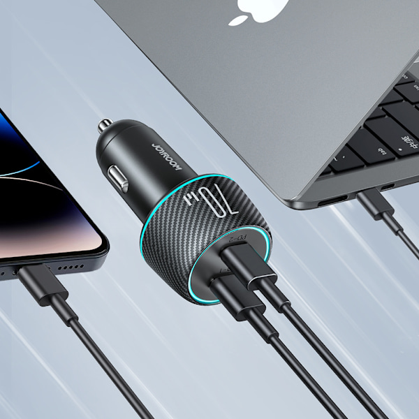 Trebiladdare Bil 2x USB C 70W med LED-belysning Joyroom JR-CCN02