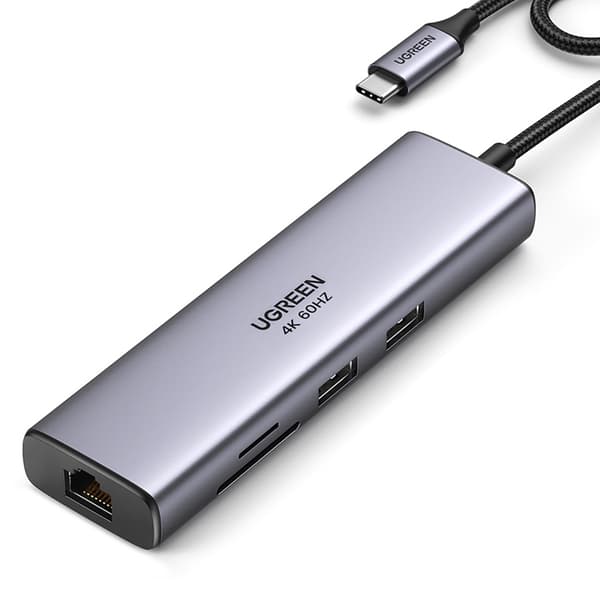 Ugreen CM512 USB-C Adapter - 2x USB-A 3.0/ HDMI/ RJ45/ SD/TF-kor