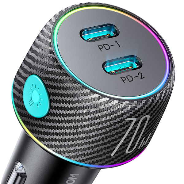 Trebiladdare Bil 2x USB C 70W med LED-belysning Joyroom JR-CCN02