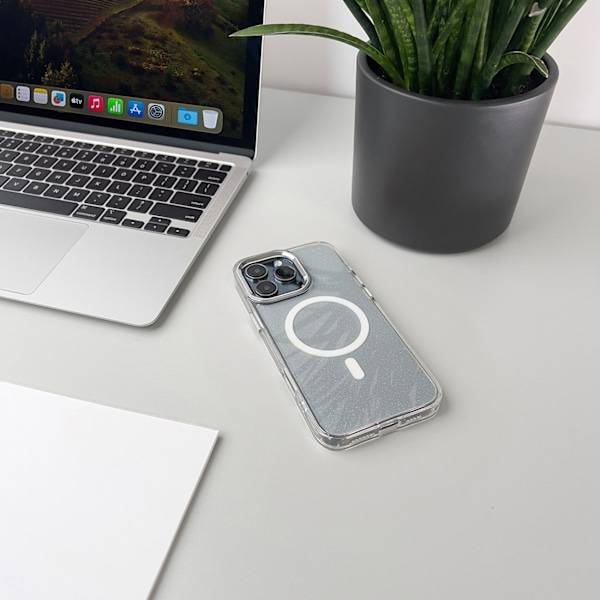 Glittrigt MagSafe-fodral till iPhone 16 Pro - Vitt med glitter
