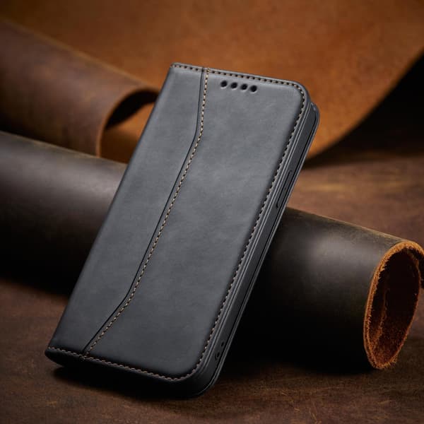 Magnetisk Läderfodral för iPhone 14 Pro - Svart Plånbok med Stat
