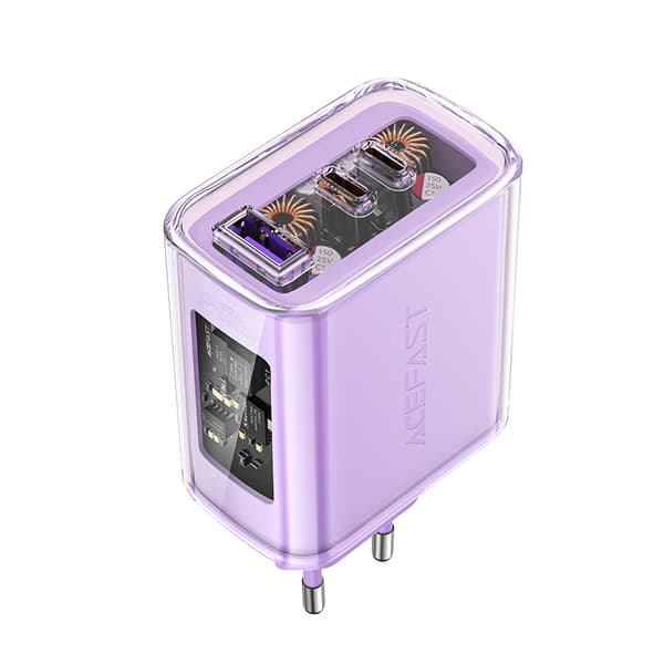 Acefast GaN Snabbladdare 65W med 3 Portar (1xUSB/ 2xUSB-C) Lila
