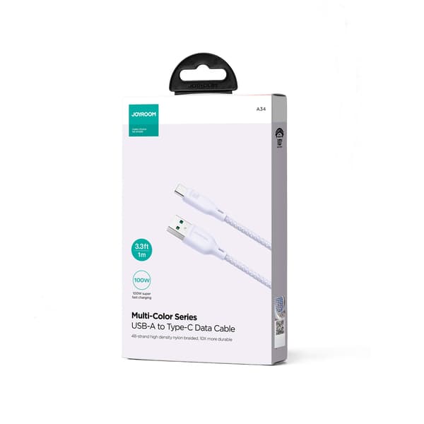 Joyroom Multi-Color S-A34 Kabel USB-A / USB-C 100W 1m - Lila