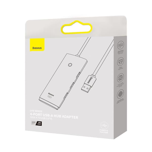 Baseus Lite Serie HUB 4-Portar (USB-A till 4xUSB-A 3.0) 2m Svart
