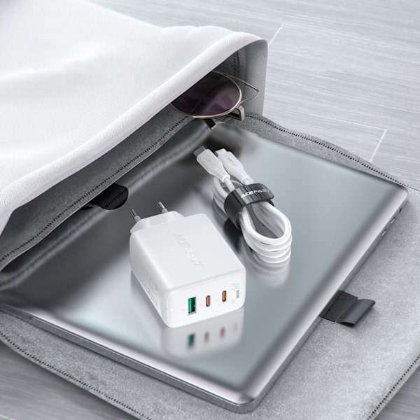 Acefast Vit 65W 2-i-1 Laddare: 2x USB-C/USB-A/ PD/ QC 3.0/ AFC/